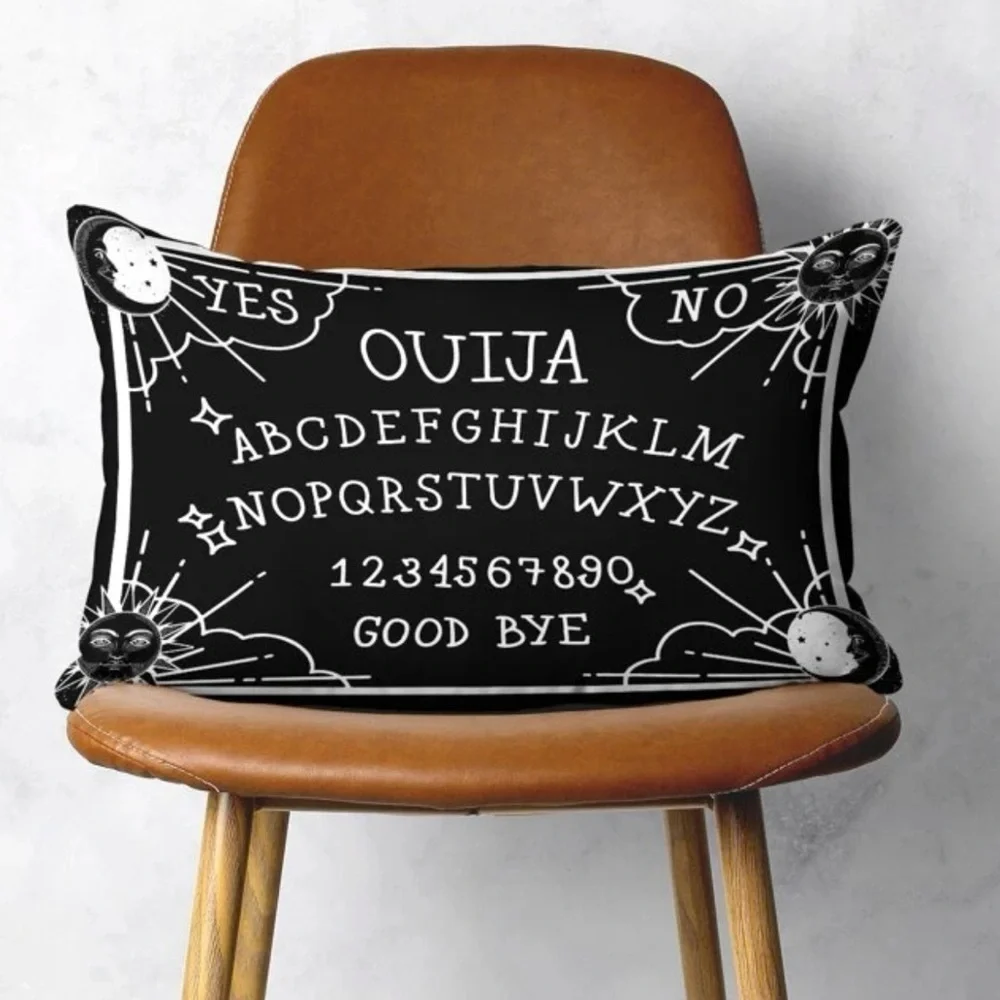 Pillow Cover Ouija Board Moon Stars Skull Black White Lumbar 19.7 in X 11.8